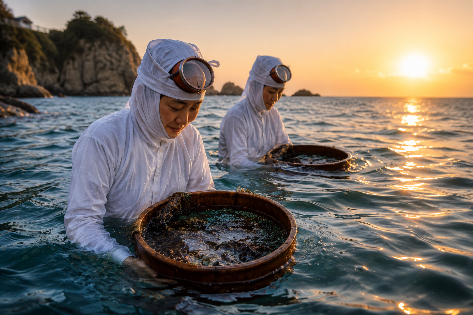 Plongeuses Ama au coucher du soleil