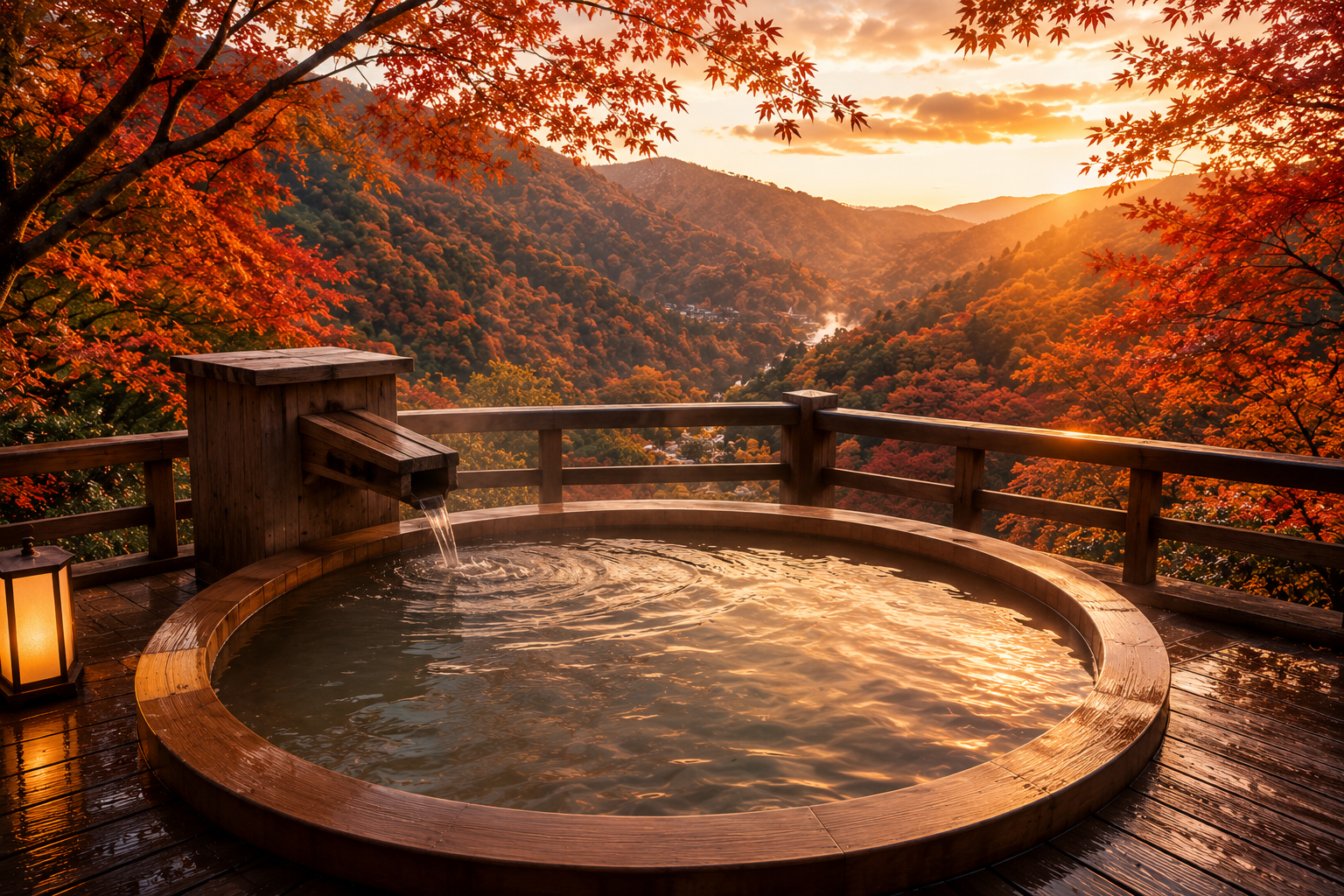 Onsen en plein air avec vue sur les érables