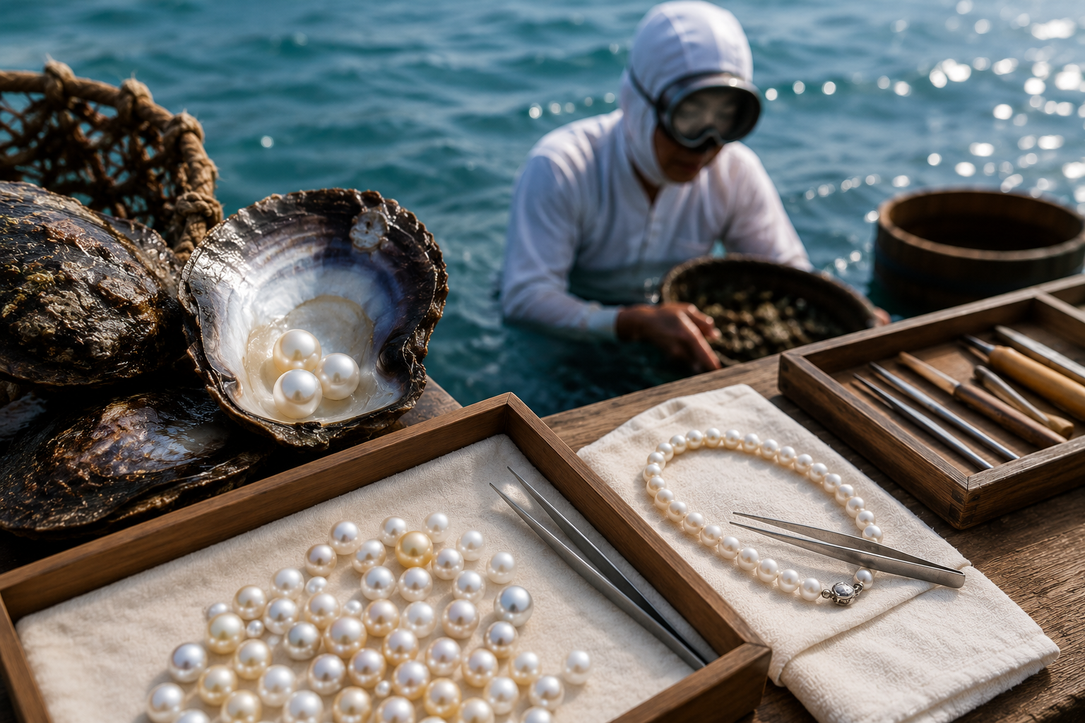 Perles et plongeuse Ama